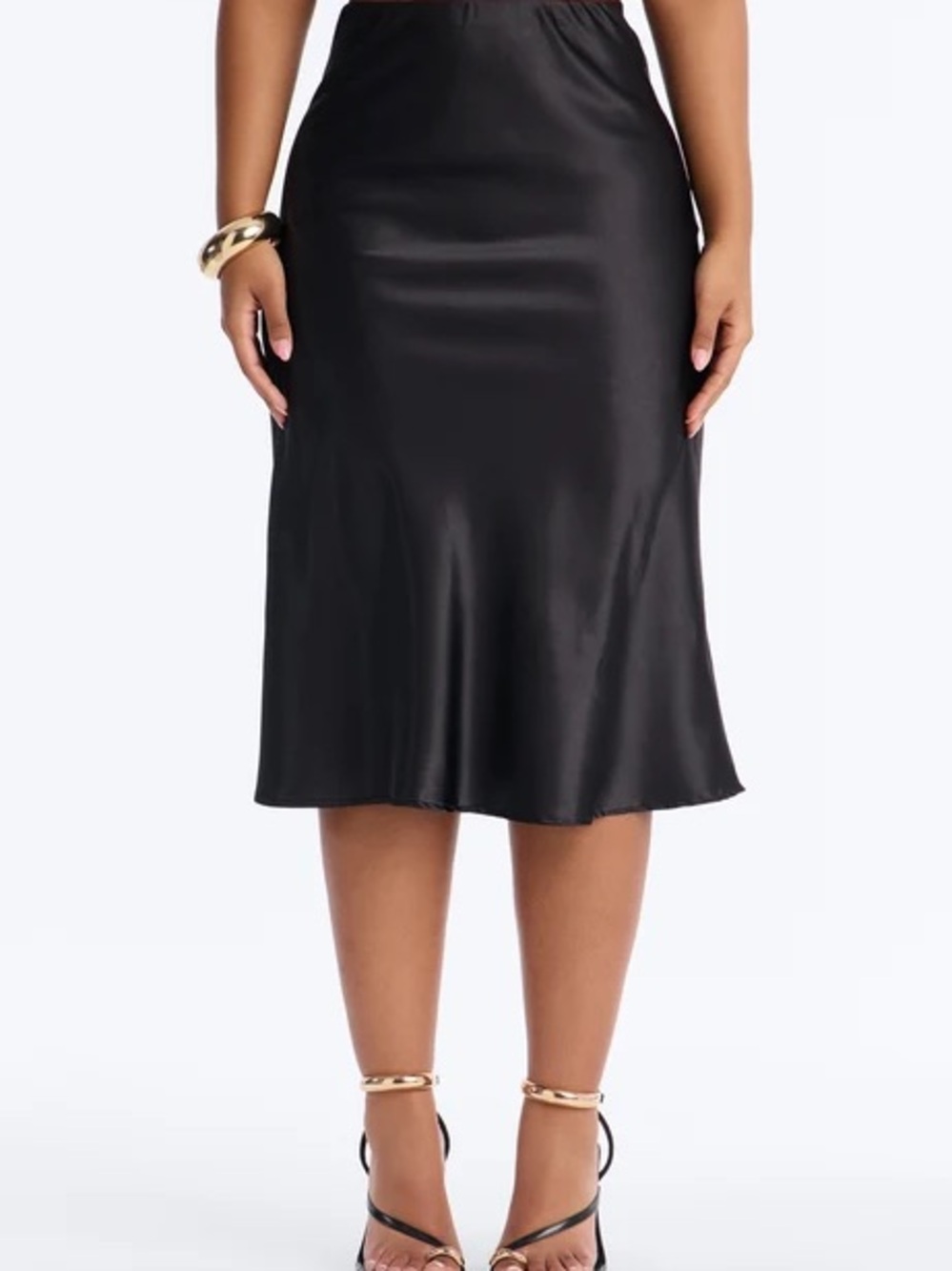 Fashion Nova Black Satin Midi Slip Skirt